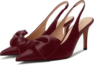 deformation reside sword High Heels Evening Comfy Dress Shoes Women's Slingback Pumps Bow Pointed Toe Pumps with Elasticated Strap Pumps for Women 3.3" 