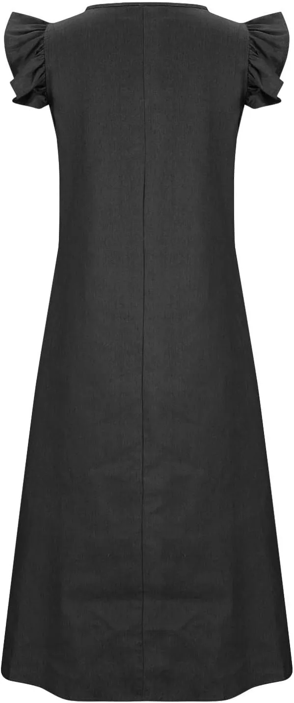 Denim Dress Ruffle Short Sleeve V-Neck Relaxed Fit Denim Dress Women Summer Stylish Knee-Length matrix discontent Wrap Midi Dress Loose 