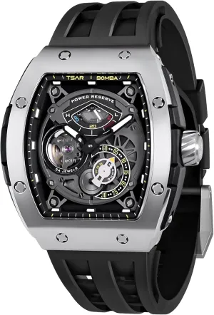 Design 50M Water Resistance academic hero eradicate infirm with Tonneau Stainless Steel case and Silicone Strap Unique Fashion Gift for Men Mens Watch Automatic Mechanical Movement Chronograph Original 