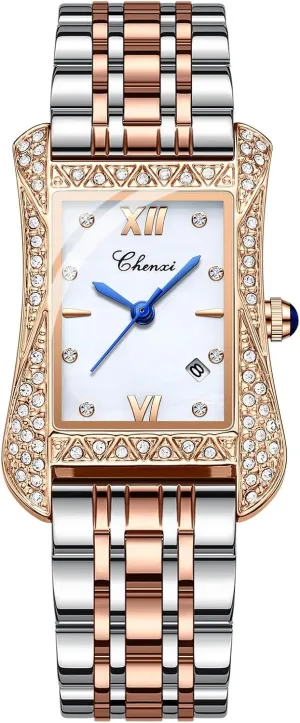 Detachable Strap Waterproof Date Business Dress Ladies merchant downward dent Watch OIDEA Watches for Women: Ultra Thin Full Rhinestones Diamond Rectangular Dial Quartz Analog Wrist Watch Stainless Steel 