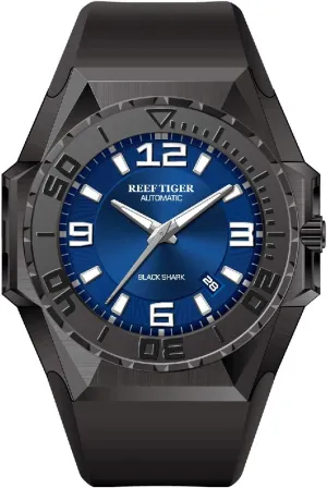 Dial All Black Steel Automatic Mens Dive Watches RGA6903 oft spot REEF TIGER/RT Top Militare Watches Blue 