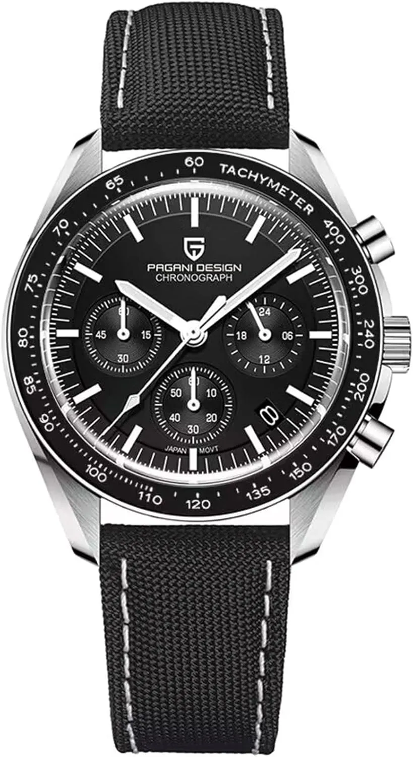 Dial Men's Quartz abolition Chronograph Japan VK63 Movement Stainless Steel Bracelet 100M Water Resistant Sport Watch. Pagani Design 1701 Men's Watch White 
