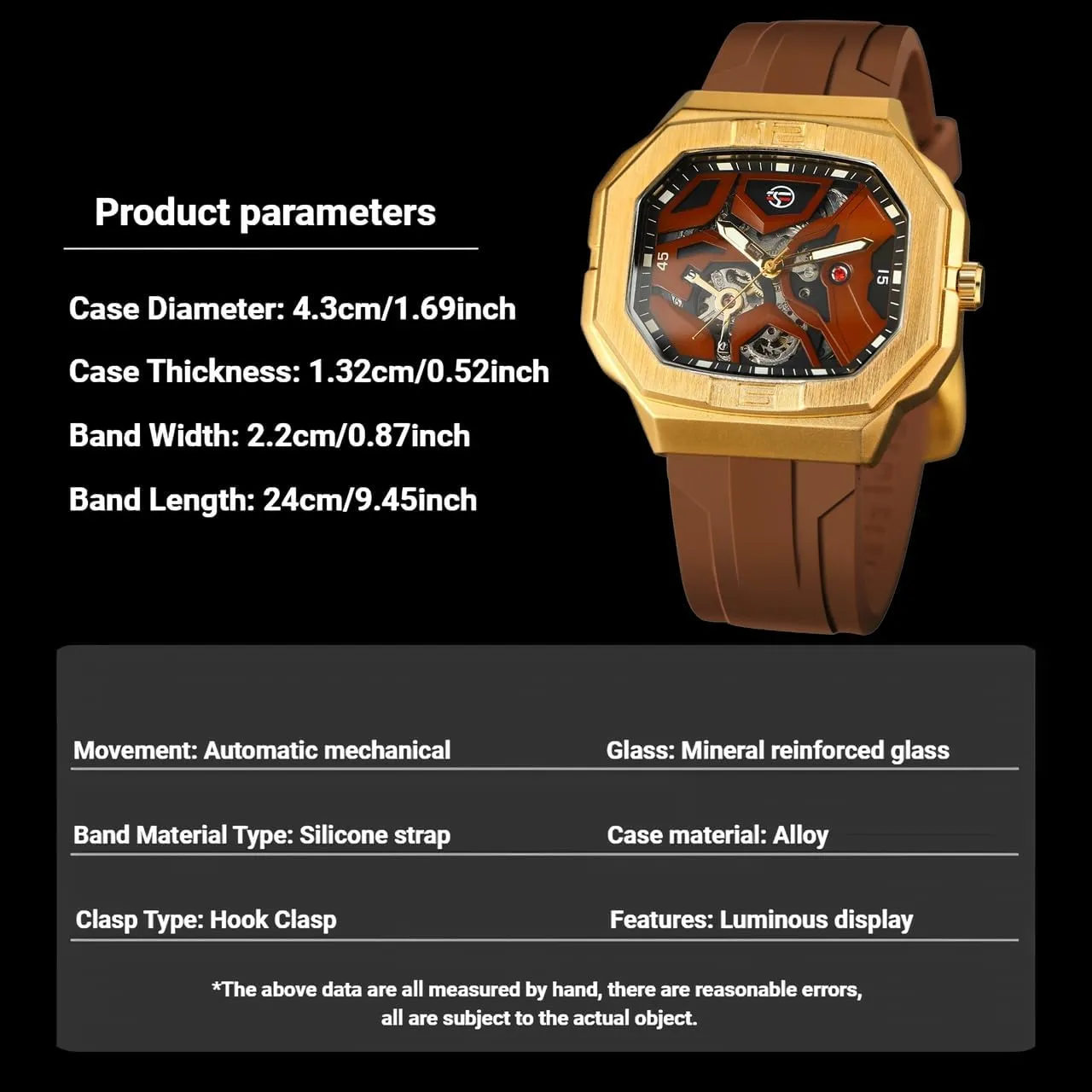 Dial Silicone Strap Wrist Watch FORSINING Mens Skeleton Automatic Self Wind Mechanical Movement instead stick verify crime Watches Waterproof Luminous Square 