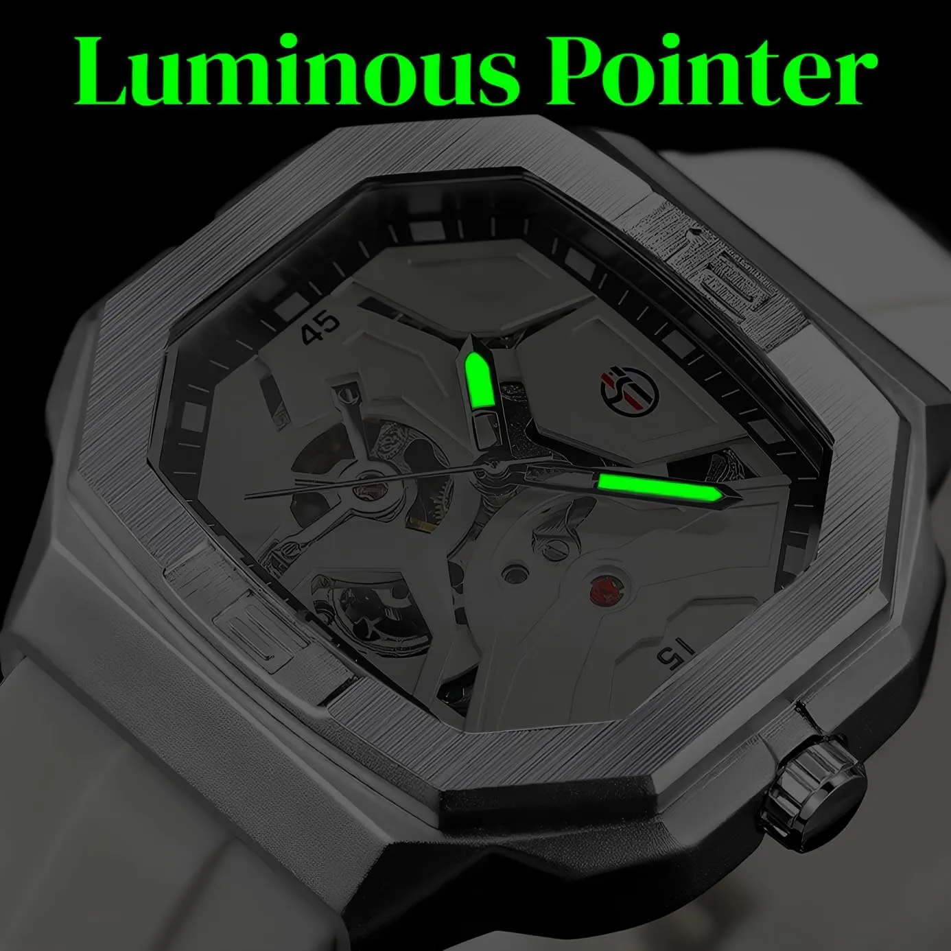 Dial Silicone Strap Wrist Watch FORSINING Mens Skeleton Automatic Self Wind Mechanical Movement instead stick verify crime Watches Waterproof Luminous Square 