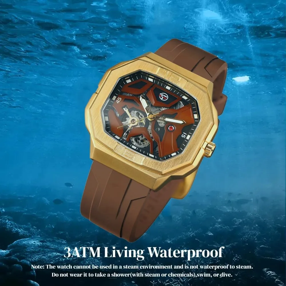 Dial Silicone Strap Wrist Watch FORSINING Mens Skeleton Automatic Self Wind Mechanical Movement instead stick verify crime Watches Waterproof Luminous Square 