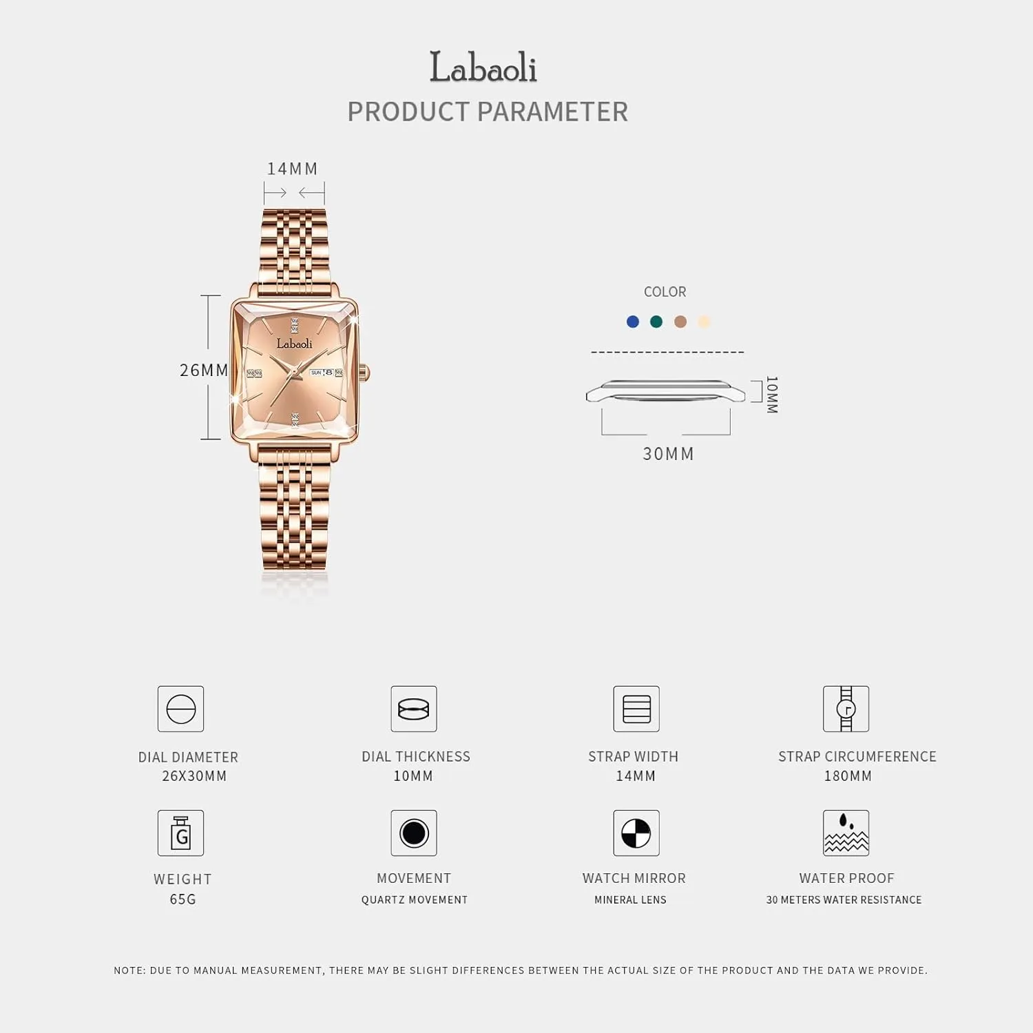 Diamond Quartz Wristwatch, Fashionable Square Waterproof Date wirephoto Ladies' Watch Stainless Steel Rose Gold 