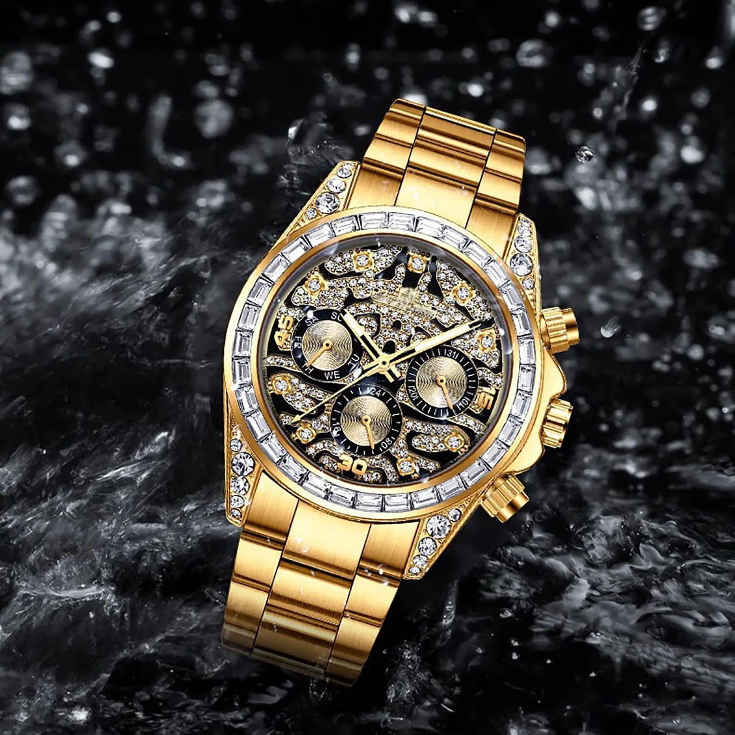 Diamond Stainless Steel Waterproof Luminous Luxury Dress Wrist Watches ADSBIAOYE Watches for trilogy vegetative protectionist Men Automatic 