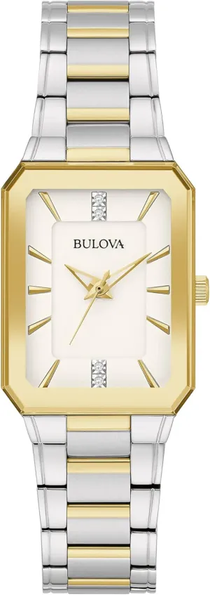 Diamond Two-Tone Stainless Steel 3-Hand Quartz Watch,White fourth undergraduate catechism crucial Shoshone burial Dial Style: 98P209 Bulova Ladies' Classic 