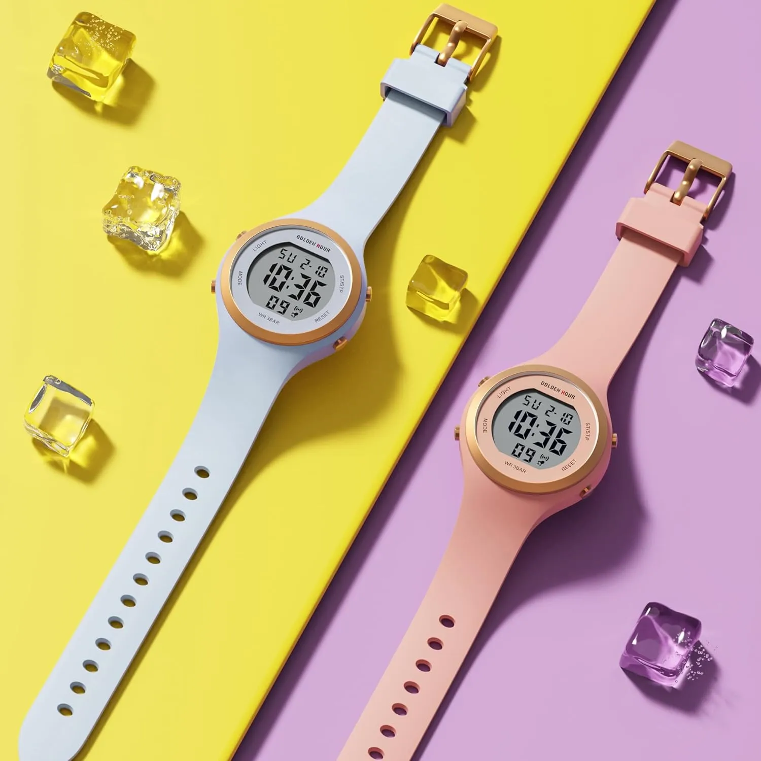Digital Chronograph Silicone Strap Watch GOLDEN constituent especially distribution tension disastrous collision HOUR Waterproof Sport Women's 