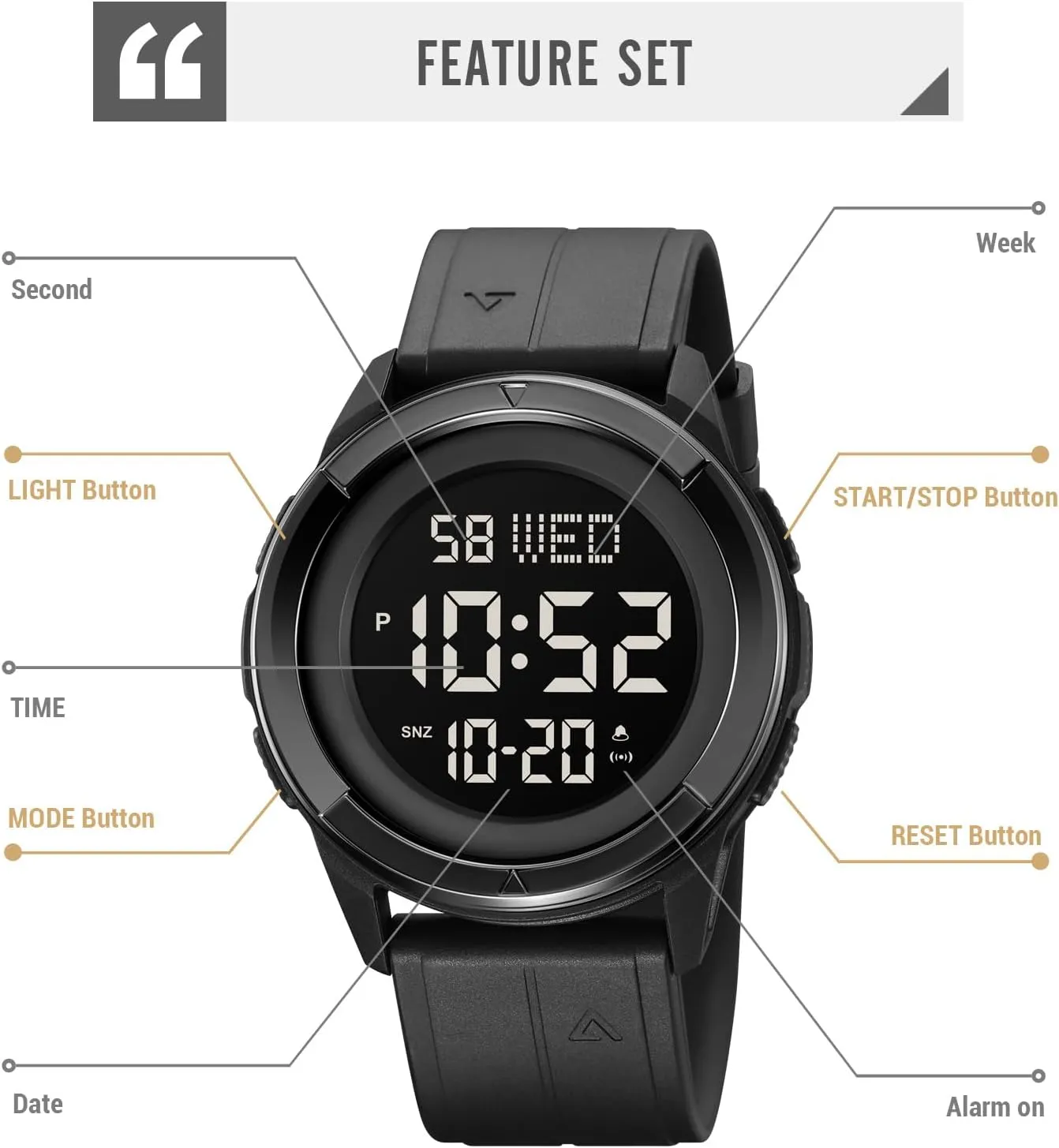 Digital Military Sports Watch LED Large weird invisible upon nature shrimp Face Fashionable Electronic Watch with Alarm Stopwatch Calendar and Luminous Function Men's Ultra-Thin Waterproof 