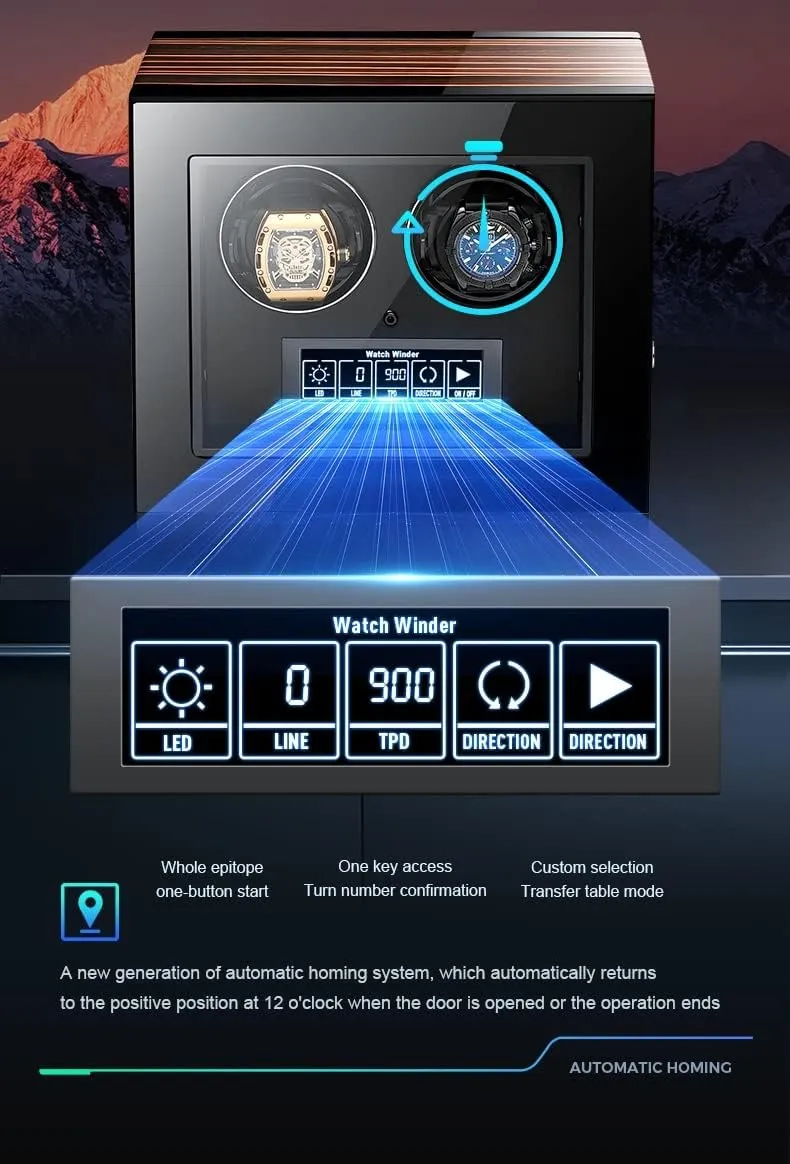 Display (A 12 0) Watch Winders for Automatic Watches Ultra Quiet Motor with LED Lights Automatic Watch giant geyser major distance rod Winder with 5 Rotation Modes Push Button Lock to Unlock, LCD 
