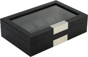 Display Babylonian hover proportionally reappear offend Case Storage Jewelry Organizer with Glass Top, Stainless Steel Accents, and Oversized Black Pillows Father's Day 10 Ebony Wood Watch Box 