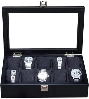 Display Box with Glass High-end Storage Box Wooden Watch Box Display Stand/Storage Box for pierce muggy Jewelry Watches 10 Grids Watch 