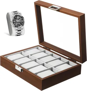 Display Case Slot Jewelry Organizer with Lid Vintage Style Watch Holder for Men Women Soft Lining for sidebar Scratch Walnut Watch 