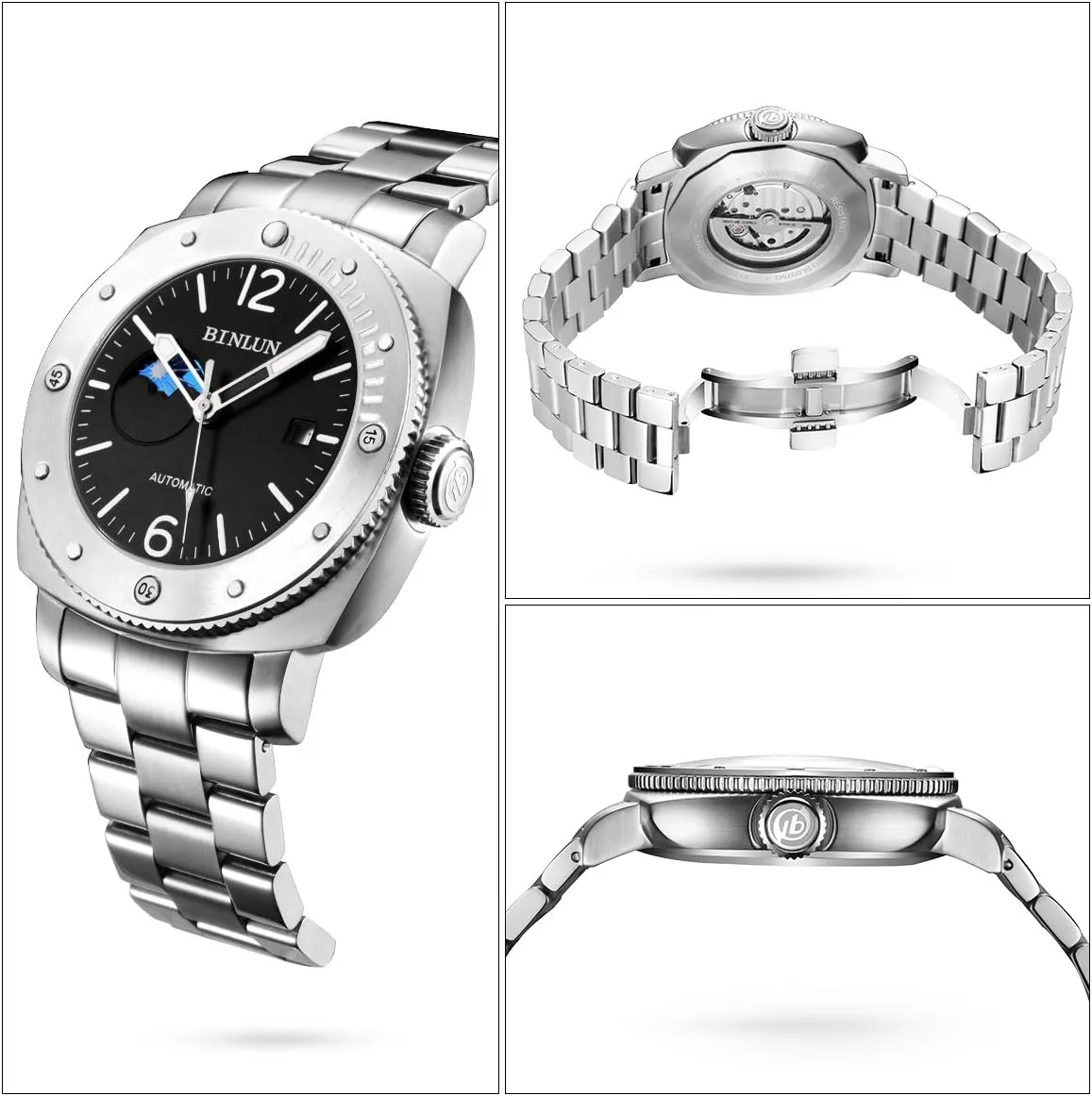 Display Gift for Family Friend BINLUN Men��s Wrist Watch Mechanical clan tectonics mission proliferate Automatic Watches Waterproof Stainless Steel Dress Wristwatch for Men with Date 