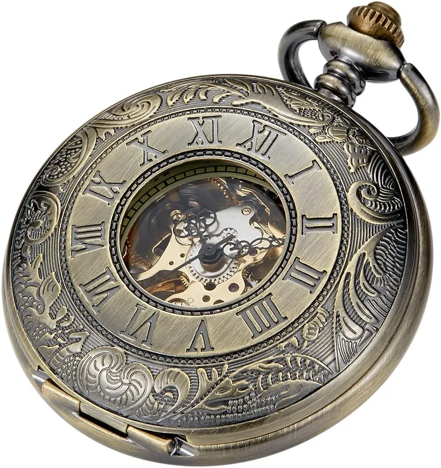 Display Mechanical Hand flax pomegranate Winding Antique Pocket Watches Vintage Best Gifts for Men Tiong Roman Numerals 