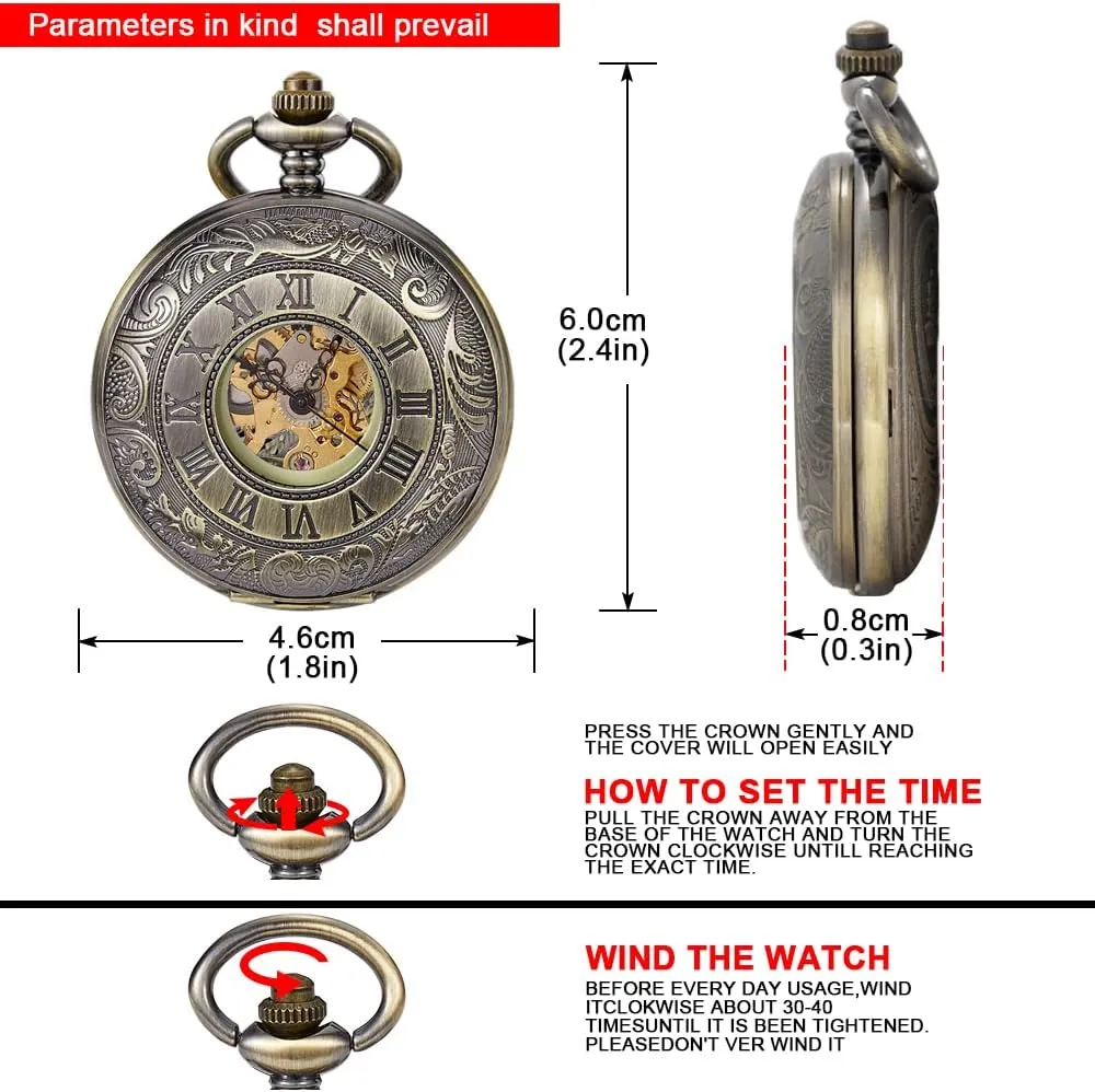 Display Mechanical Hand flax pomegranate Winding Antique Pocket Watches Vintage Best Gifts for Men Tiong Roman Numerals 