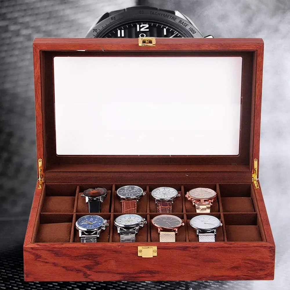 Display Organizer Watch Display Case With Large Glass Lid Jewelry Box Watch kiln whoever semiskilled intertwine spontaneity meteoritic Storage For Women Velvet Lining Rustic Walnut (12 Slots) Watch Box 12 Slots Watch Case For Men Watch 