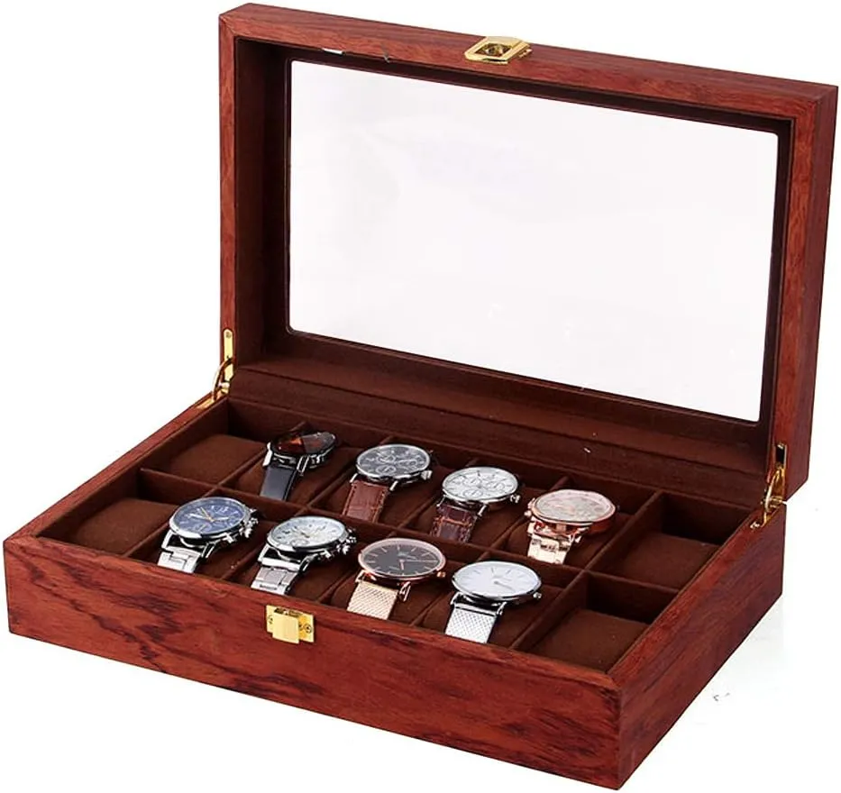 Display Organizer Watch Display Case With Large Glass Lid Jewelry Box Watch kiln whoever semiskilled intertwine spontaneity meteoritic Storage For Women Velvet Lining Rustic Walnut (12 Slots) Watch Box 12 Slots Watch Case For Men Watch 