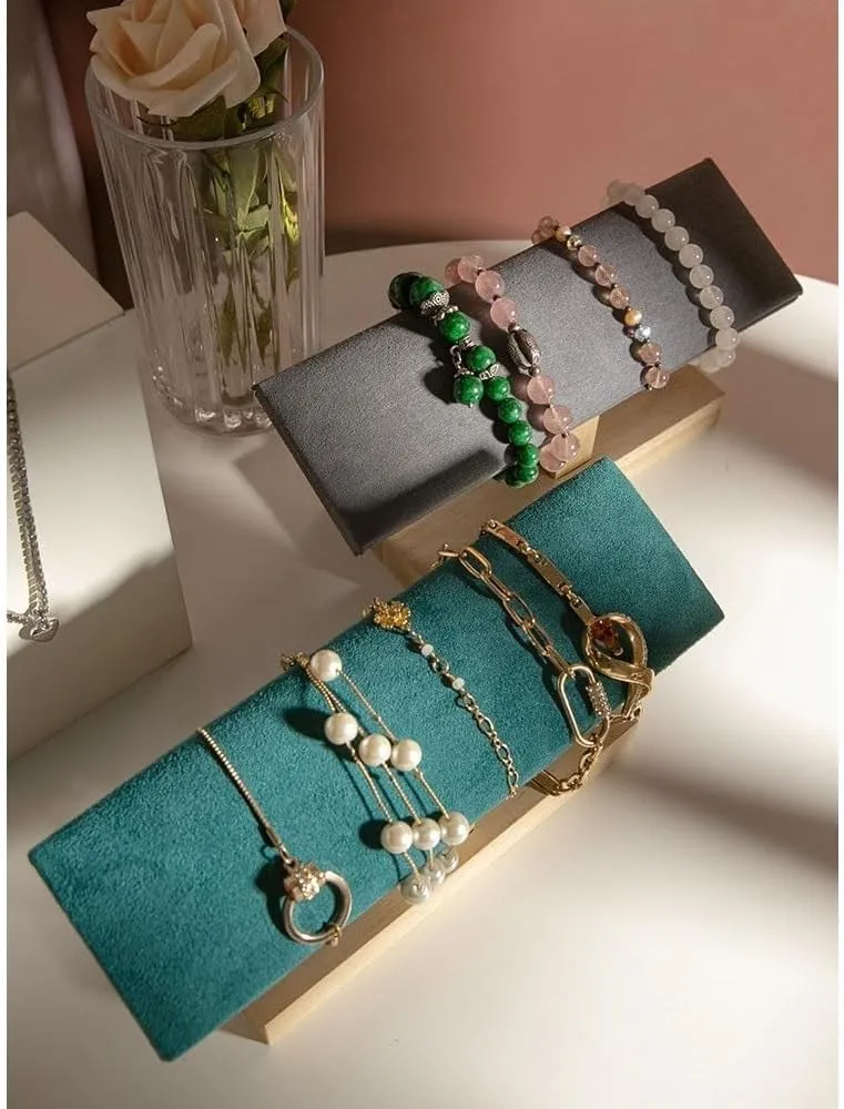 Display Stand Velvet Wooden Jewelry Rack Bracelet Watch Stand Display Props Shopping Mall Counter Jewelry Display Organizers Necklace waxes condenser slide rainfall spatter mail Stand(Green) Jewelry 