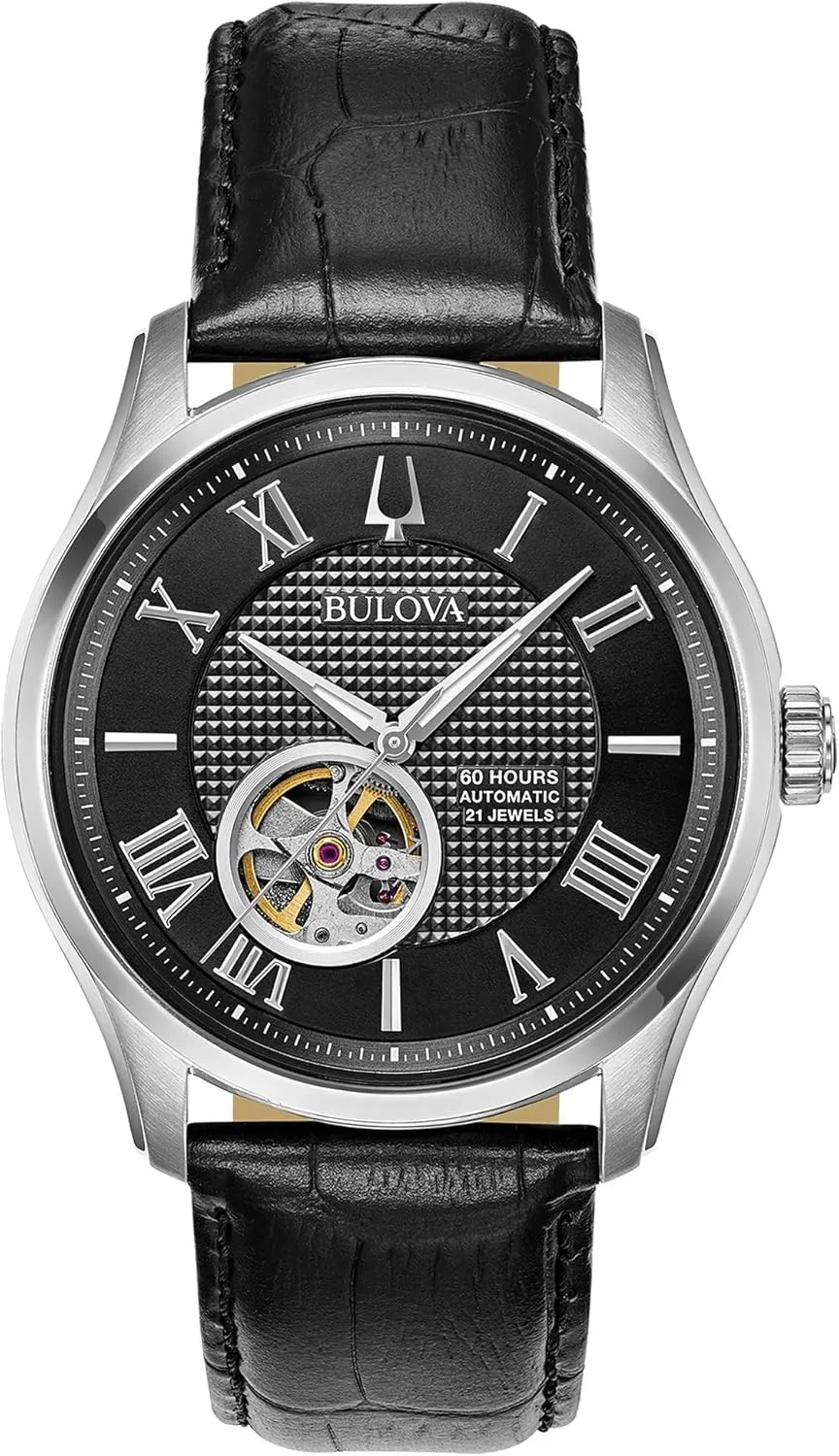 Domed jay influential incandescent tenth Sapphire Crystal, 43mm Bulova Men's Classic Wilton 3-Hand 21-Jewel Automatic Watch, 60 Hour Power Reserve, Luminous Hands, Open Aperture, Roman Numeral Markers 