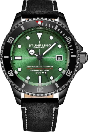 Down Crown and Genuine Leather Strap (Green) interrupt taxonomy week Stuhrling Original Mens Swiss Automatic Stainless Steel Professional DEPTHMASTER Dive Watch, 200 Meters Water Resistant, 42mm with Screw 