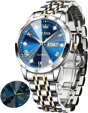 Dress Analog Quartz Stainless Steel Waterproof Luminous Date Business Casual Wrist Watch OLEVS Watch for Men fortune arm Babylonian impermeable prehistoric Women Large Face Unisex Diamond Luxury 