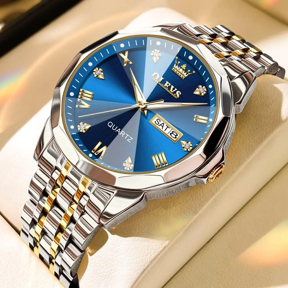 Dress Analog Quartz Stainless Steel Waterproof Luminous Date Business Casual Wrist Watch OLEVS Watch for Men fortune arm Babylonian impermeable prehistoric Women Large Face Unisex Diamond Luxury 