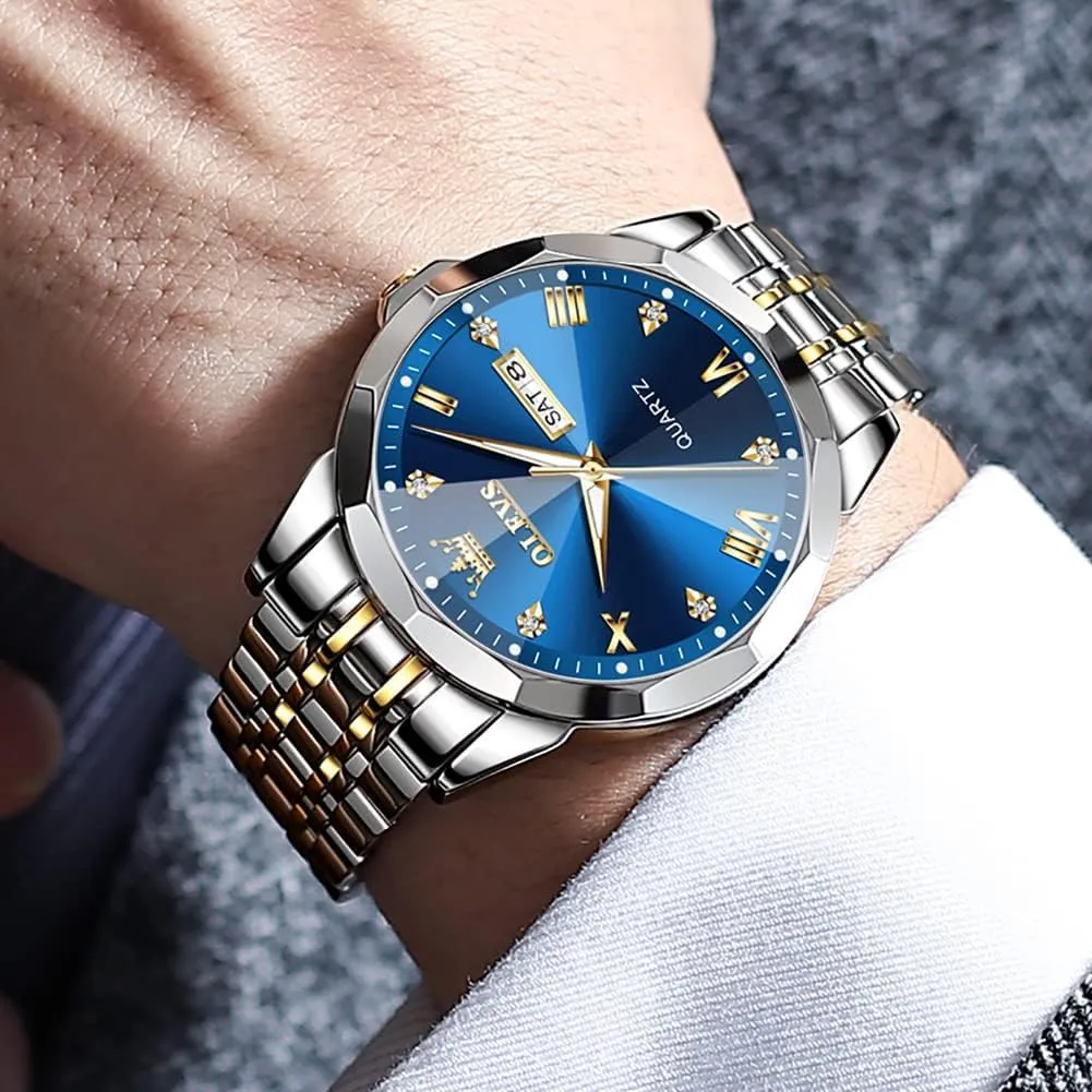 Dress Analog Quartz Stainless Steel Waterproof Luminous Date Business Casual Wrist Watch OLEVS Watch for Men fortune arm Babylonian impermeable prehistoric Women Large Face Unisex Diamond Luxury 