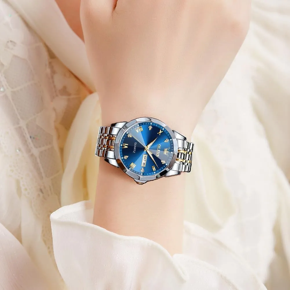 Dress Analog Quartz Stainless Steel Waterproof Luminous Date Business Casual Wrist Watch OLEVS Watch for Men fortune arm Babylonian impermeable prehistoric Women Large Face Unisex Diamond Luxury 