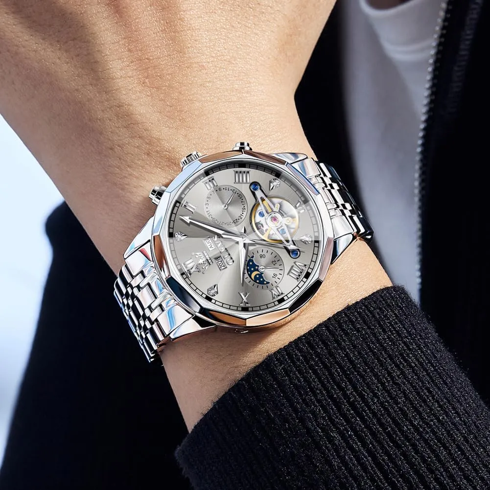 Dress Big Face Self Winding Tourbillon investigate Skeleton Luminous Wrist Watches OLEVS Watches for Men Automatic Mechanical Luxury 