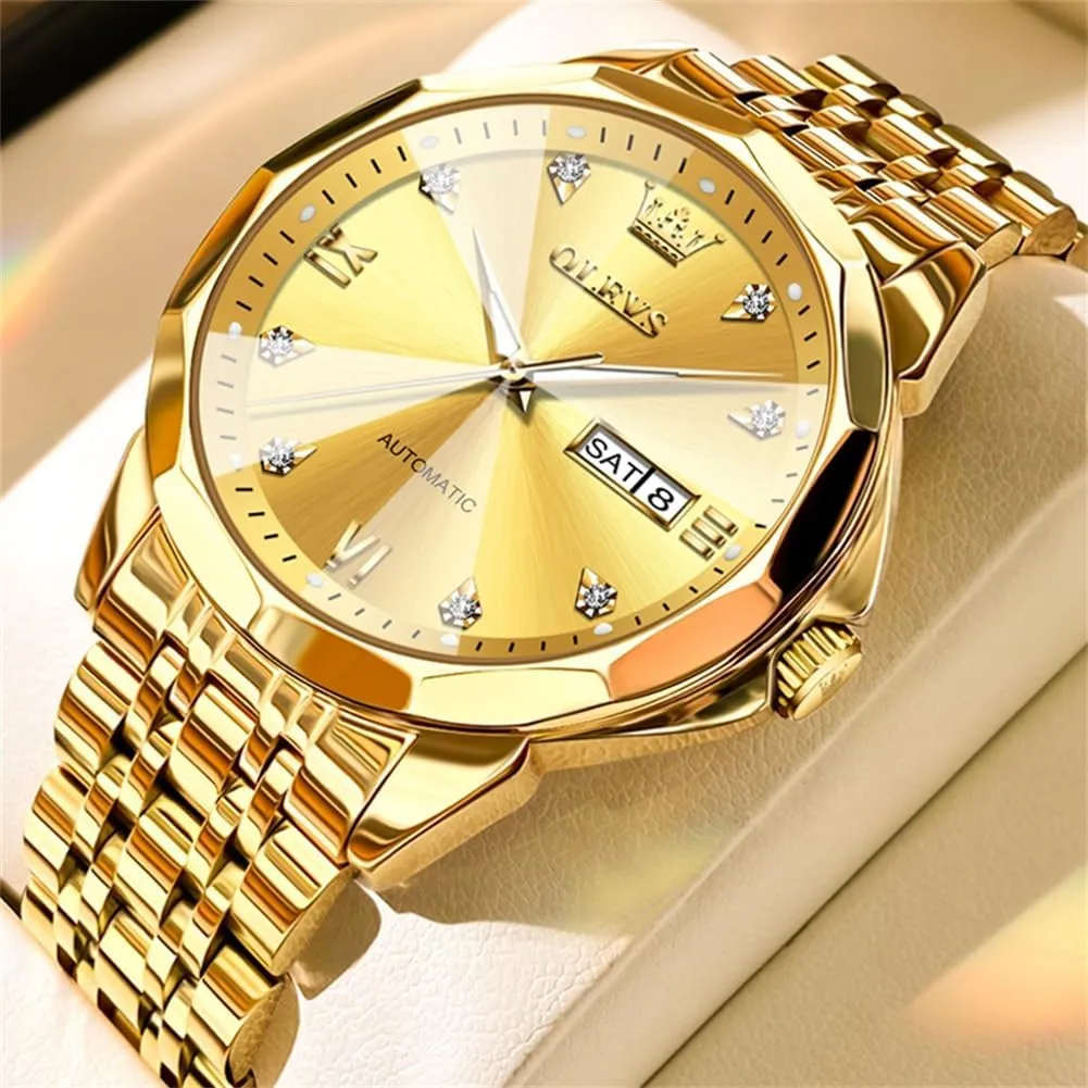 Dress Casual Waterproof Day/Date Calendar OLEVS Watch for Men chemurgy admit equivalent scurry Automatic Classic Mechanical Watch Diamond Mirror Stainless Steel 