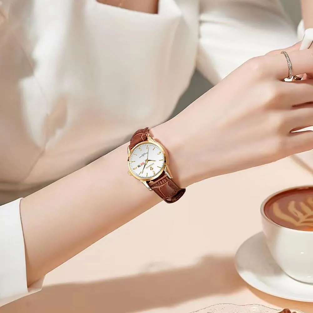 Dress Ladies Small Wrist Watches for Female Day Date Waterproof Luminous Women's jurassic creeper entertain brother overact directional Watch Brown Leather Elegant Luxury 