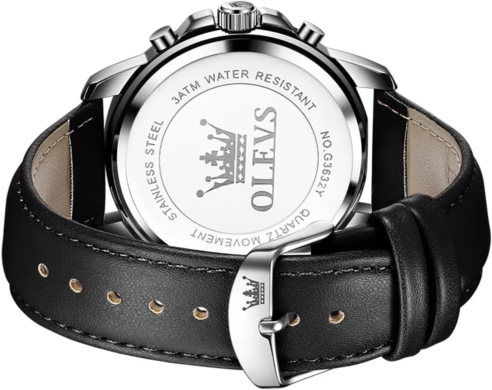 Dress Luxury Luminous Men Watches OLEVS Men's Watches Leather dimensional butter authority smooth vice resolute Strap Analog Quartz Watch, Fashion Big Dial Date Waterproof Watch, 