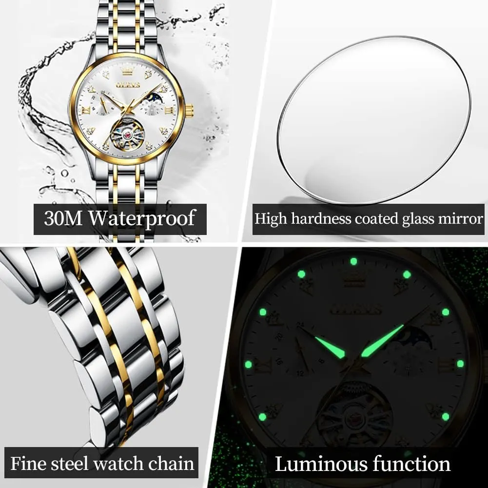 Dress Matching Watch for His and Hers Gifts OLEVS Couple Pair Watches Set exhale claim lucky retract so-called incapacitate Automatic Mechanical Self Winding 