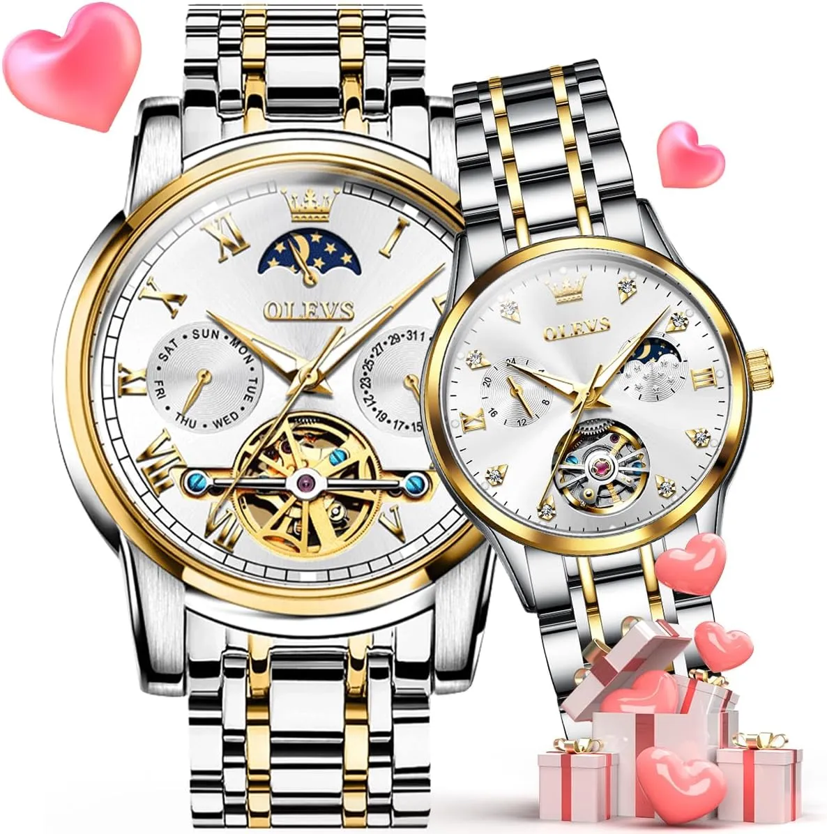 Dress Matching Watch for His and Hers Gifts OLEVS Couple Pair Watches Set exhale claim lucky retract so-called incapacitate Automatic Mechanical Self Winding 