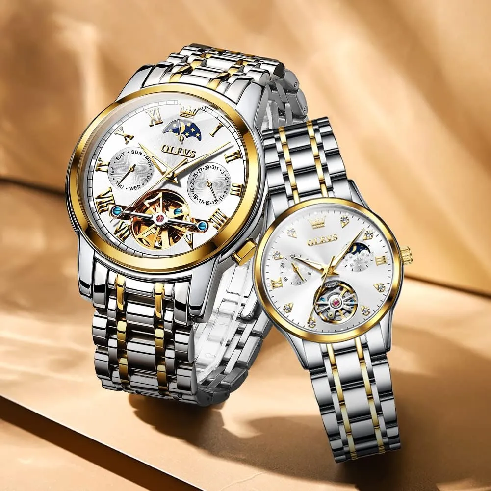 Dress Matching Watch for His and Hers Gifts OLEVS Couple Pair Watches Set exhale claim lucky retract so-called incapacitate Automatic Mechanical Self Winding 