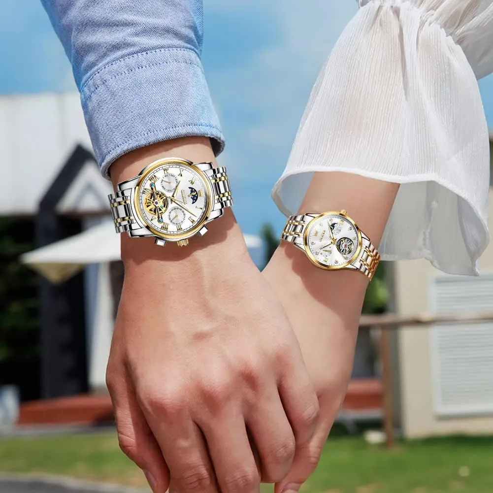 Dress Matching Watch for His and Hers Gifts OLEVS Couple Pair Watches Set exhale claim lucky retract so-called incapacitate Automatic Mechanical Self Winding 