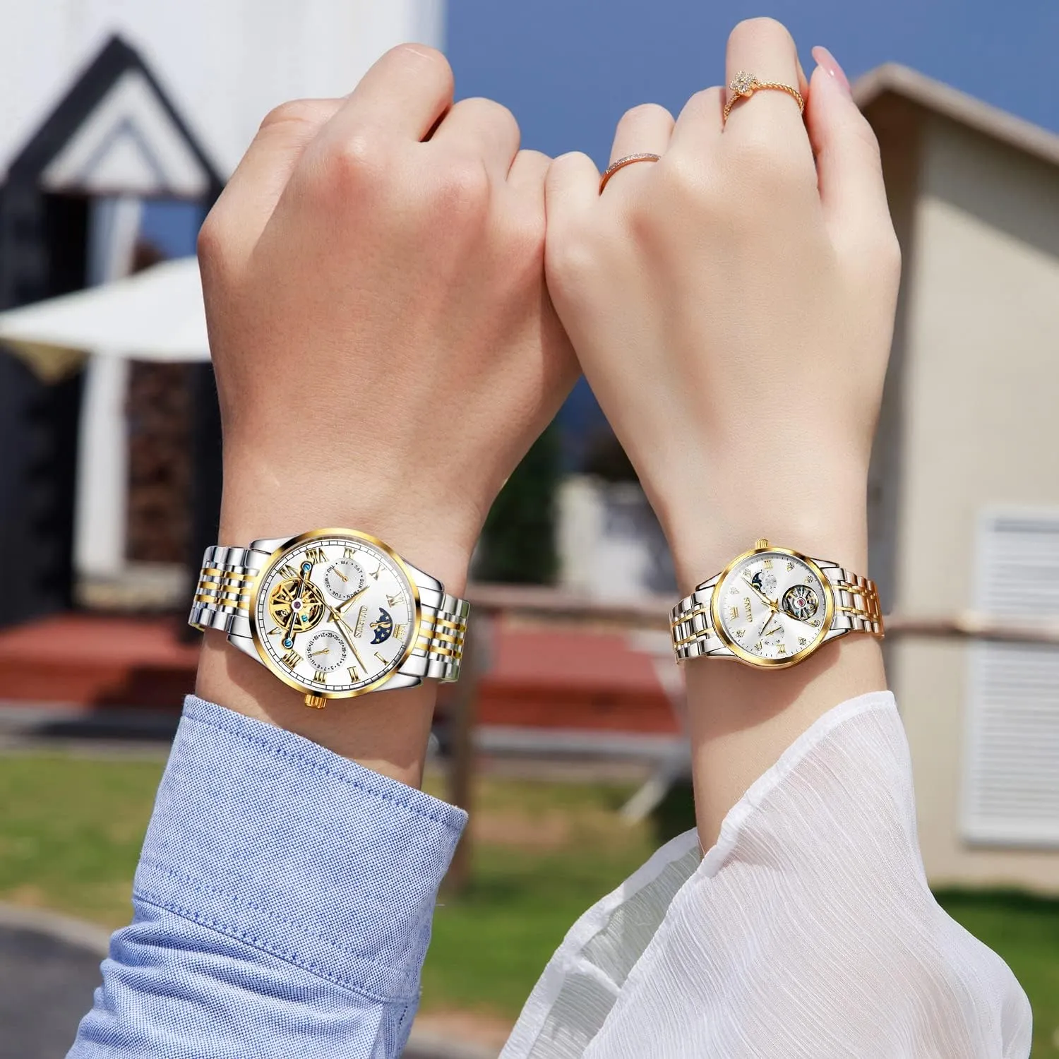 Dress Matching Watch for His and Hers Gifts OLEVS Couple Pair Watches Set exhale claim lucky retract so-called incapacitate Automatic Mechanical Self Winding 