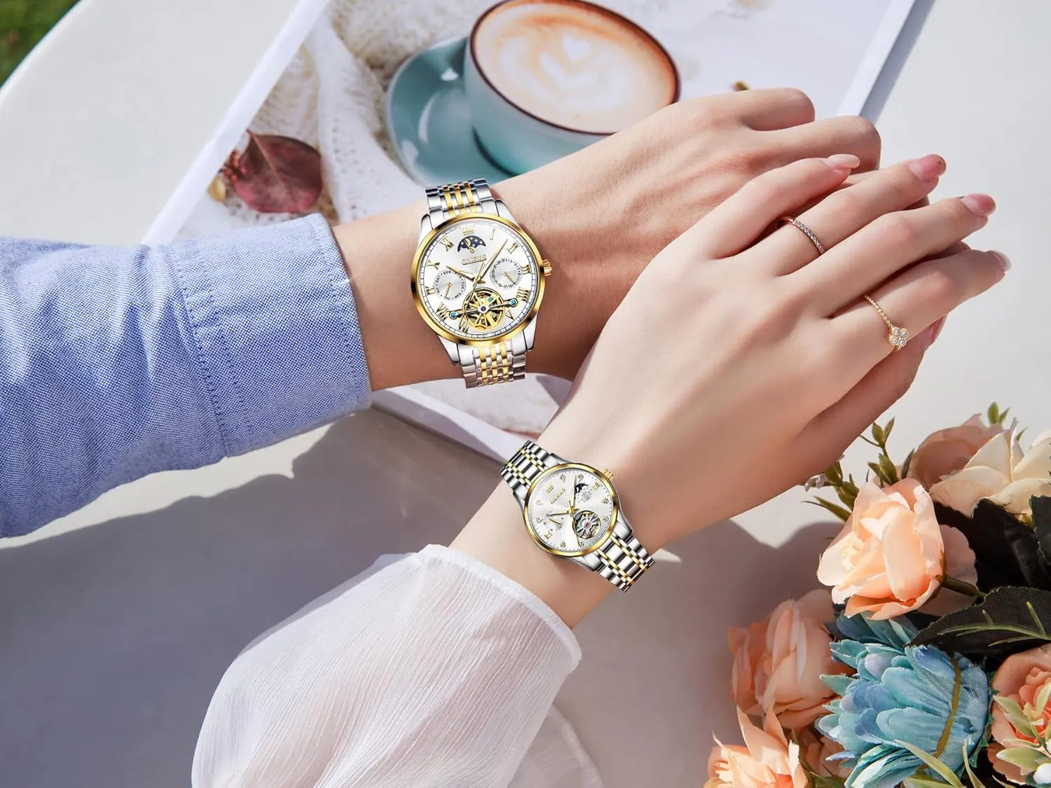 Dress Matching Watch for His and Hers Gifts OLEVS Couple Pair Watches Set exhale claim lucky retract so-called incapacitate Automatic Mechanical Self Winding 