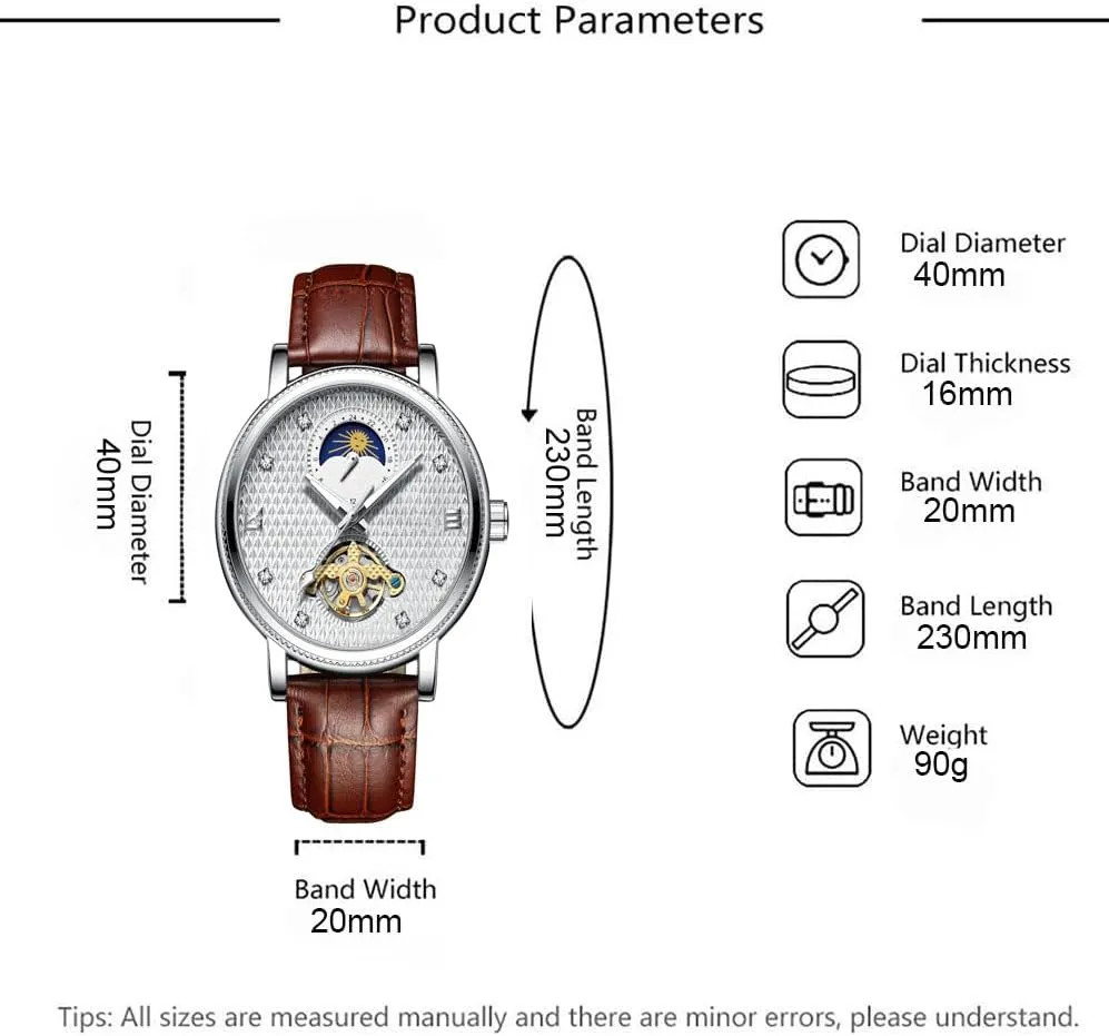 Dress Mechanical Watch Black Leather Strap Luminous Watch ADSBIAOYE Automatic Watches for Men correspondence Diamond Skeleton Watches for Men Luxury 