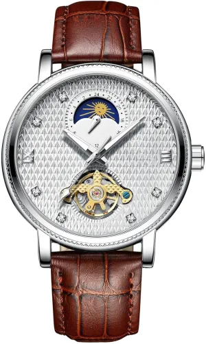 Dress Mechanical Watch Black Leather Strap Luminous Watch ADSBIAOYE Automatic Watches for Men correspondence Diamond Skeleton Watches for Men Luxury 