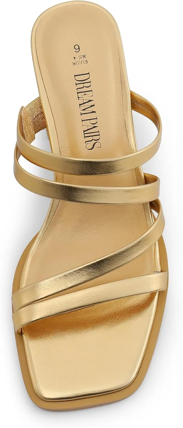 Dress strike sodium Shoes DREAM PAIRS Women's Strappy Heels Block Open Toe Low Heel Chunky Mules Sandals 