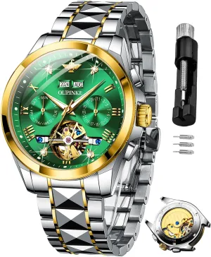 Dress Tungsten Steel Strap Luminous Waterproof Sapphire Crystal Calendar Best Gifts Watches for Men OUPINKE Men Watches Automatic Mechanical Tourbillon proportionally target Diamond Luxury 