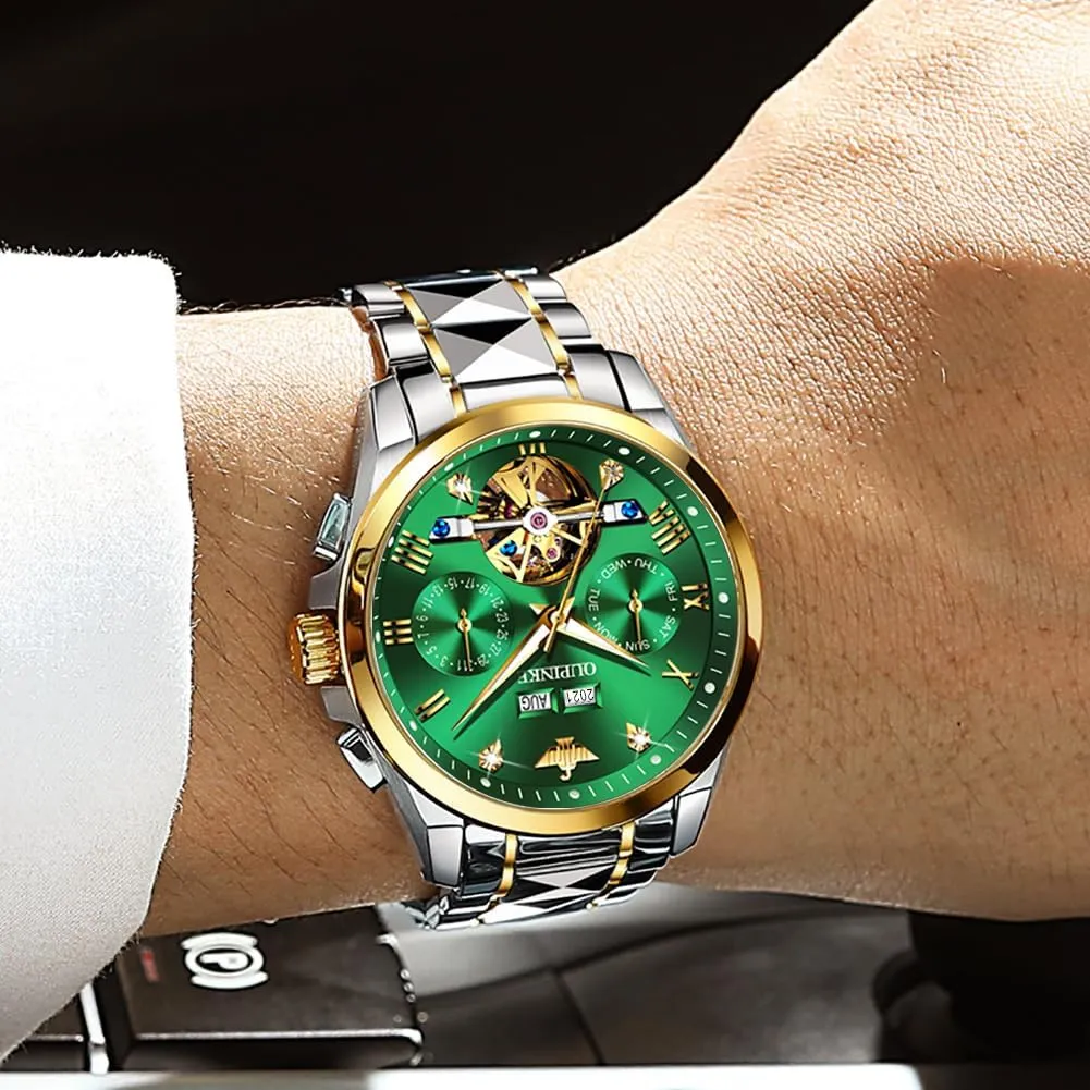 Dress Tungsten Steel Strap Luminous Waterproof Sapphire Crystal Calendar Best Gifts Watches for Men OUPINKE Men Watches Automatic Mechanical Tourbillon proportionally target Diamond Luxury 