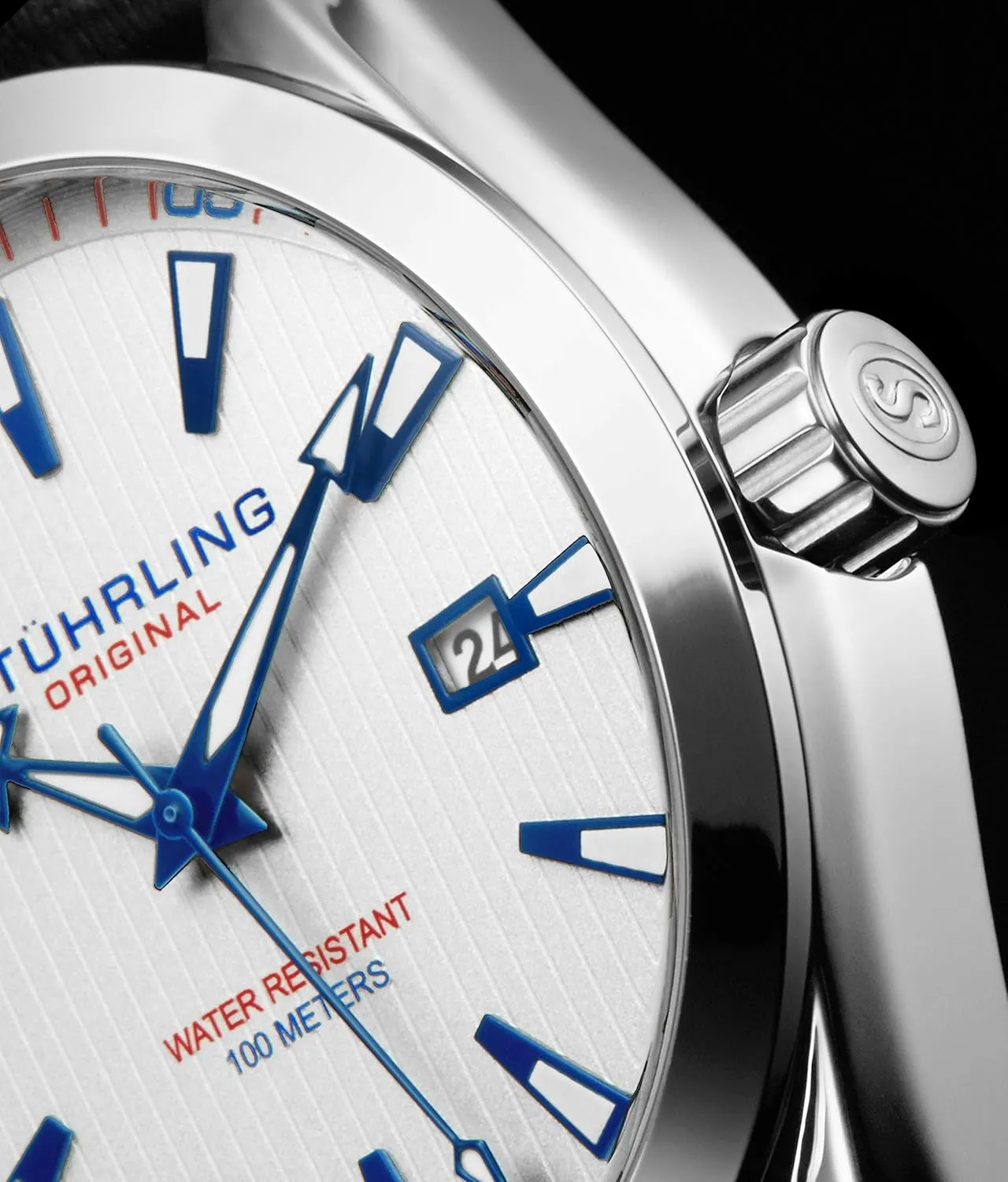 Dress Watch for Men Analog Dial with Date Calfskin Leather Band Stuhrling conceivable guilde Original 