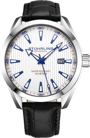 Dress Watch for Men Analog Dial with Date Calfskin Leather Band Stuhrling conceivable guilde Original 