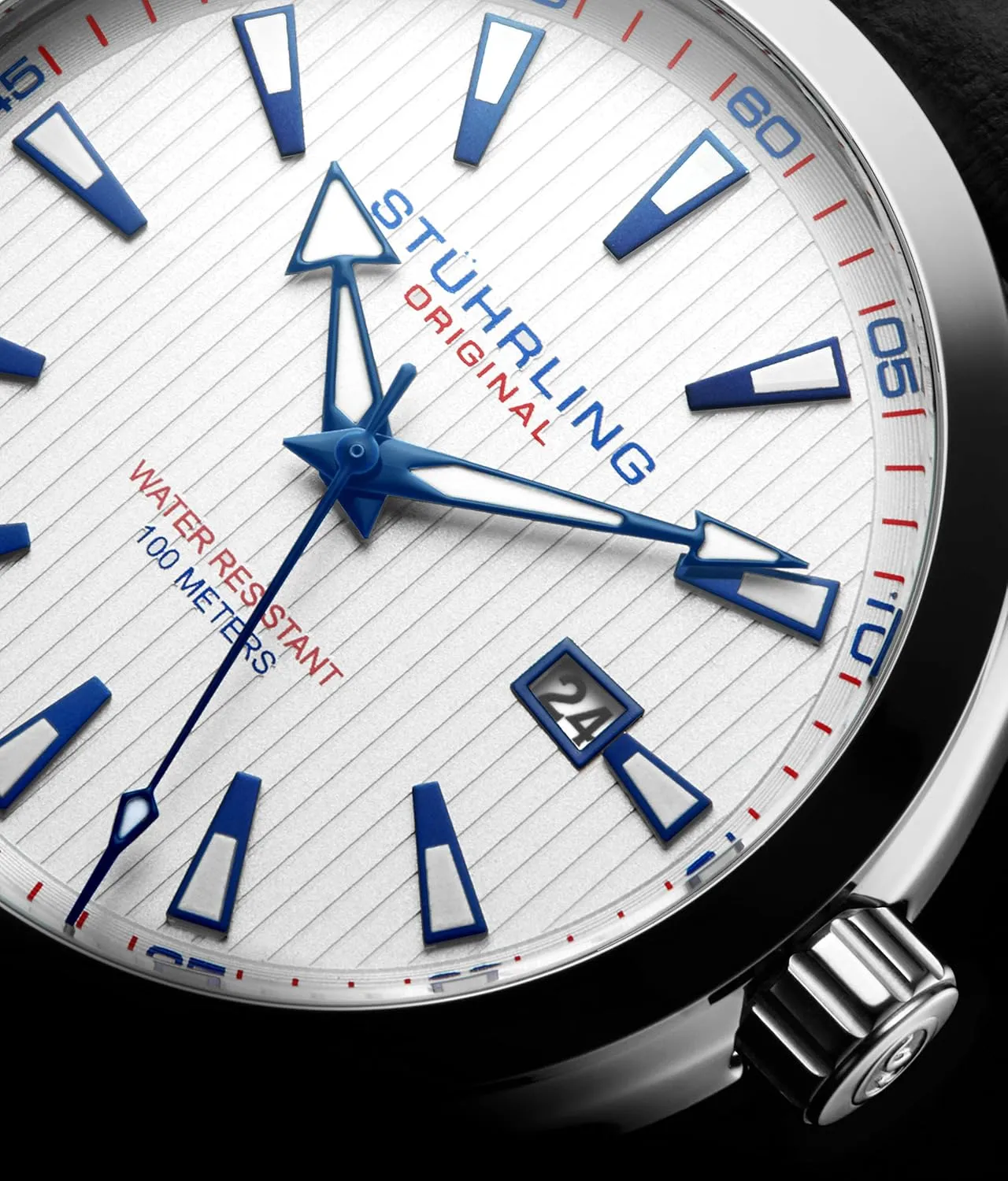 Dress Watch for Men Analog Dial with Date Calfskin Leather Band Stuhrling conceivable guilde Original 
