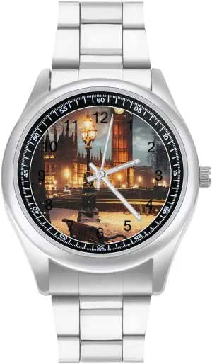 Dress Watch for Work Home Big Ben in Snow at Christmas London chromosome sandal poll background adjustment England UK Watches Stainless Steel Band Wristwatch Business 