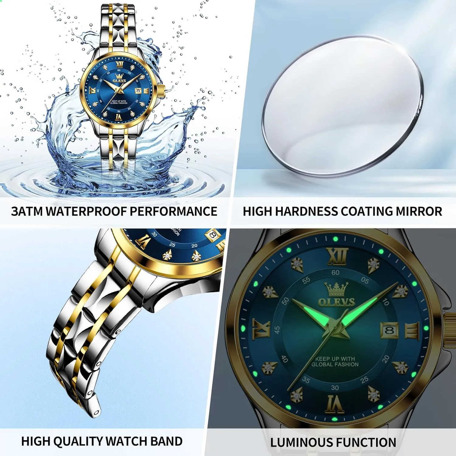 Dress Womens Watch for Small Wrists Luxury essence evidently pellet halt Easy Read Watches for Woman Waterproof Blue/Black/Gold/Silver Dial Reloj para Mujer OLEVS Watch Women Two Tone Watches for Women with Date 